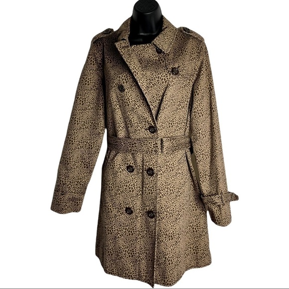 Liz Claiborne Leopard Trench Coat Size 10 - Picture 1 of 9
